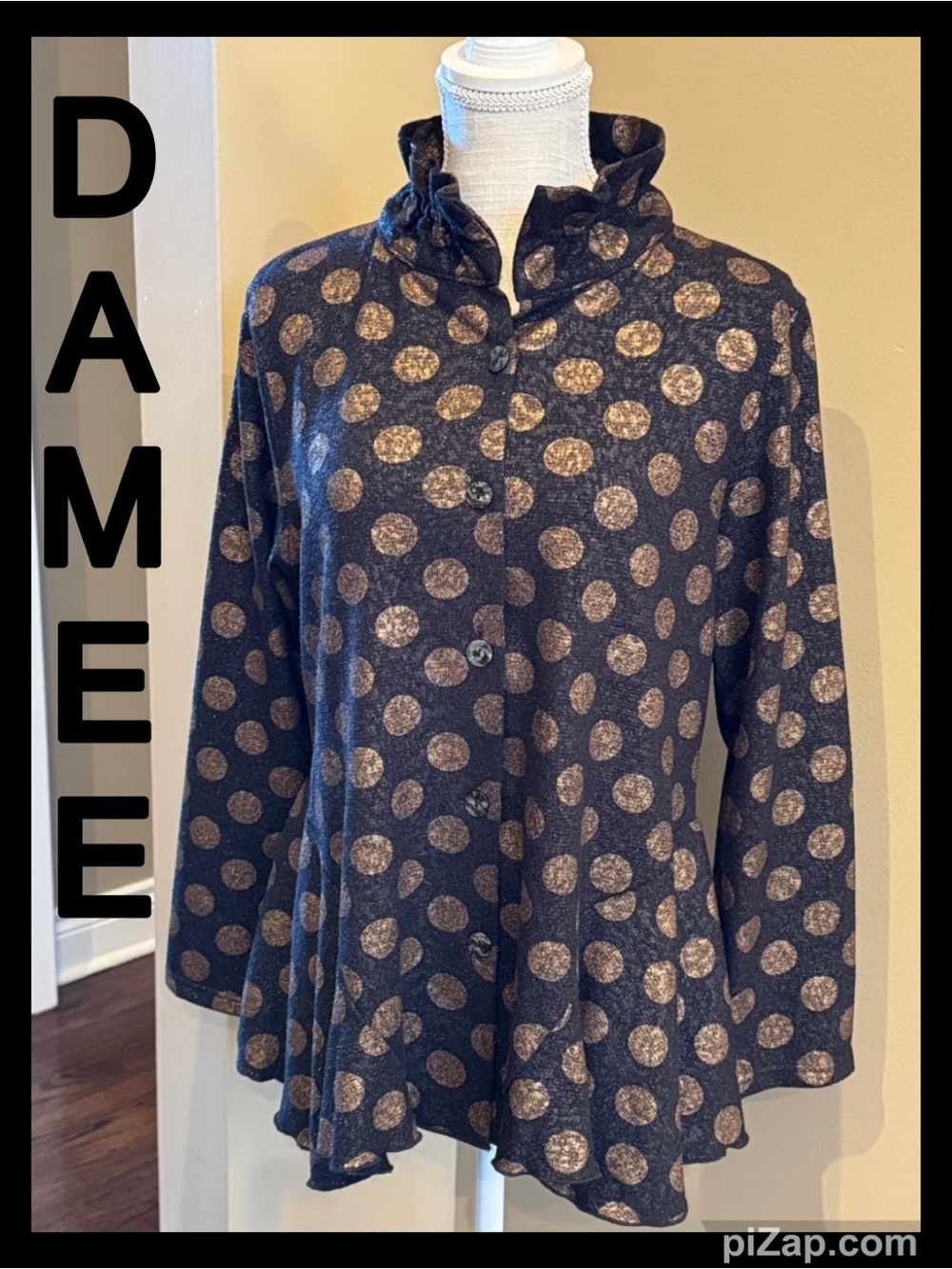 DAMEE JACKET TOP Black-Beige Dot  — Asymmetrical ~ Sz M